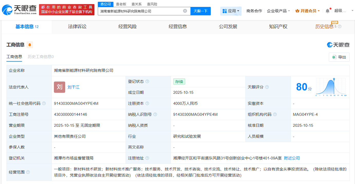 湘潭电化、吉利等成立新能源材料研究院公司